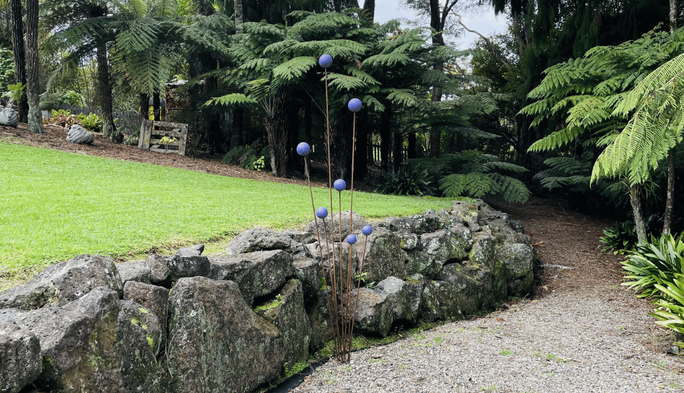 Purple seed pod garden sculpture